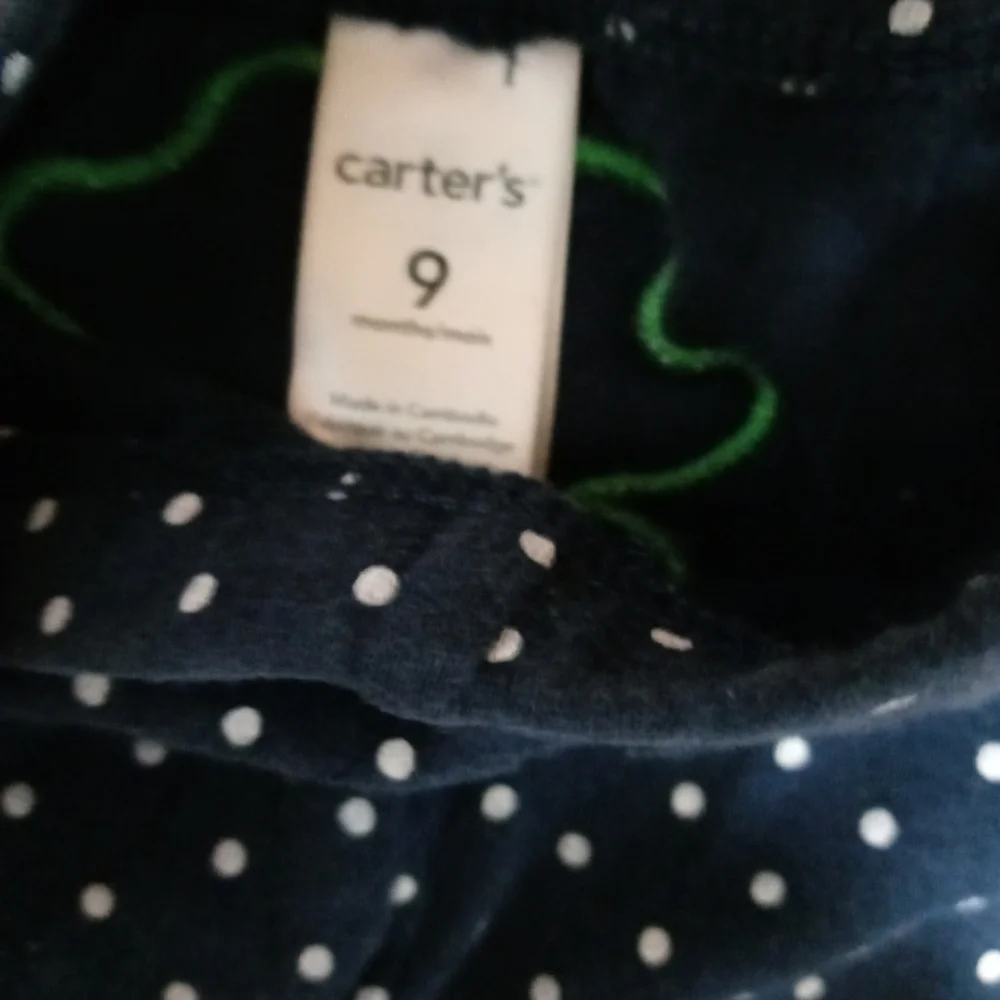 ⭐M4) Carter’s Baby Girl Navy Polka Dot Pants 9 Months Shamrock St Patrick’s Day
